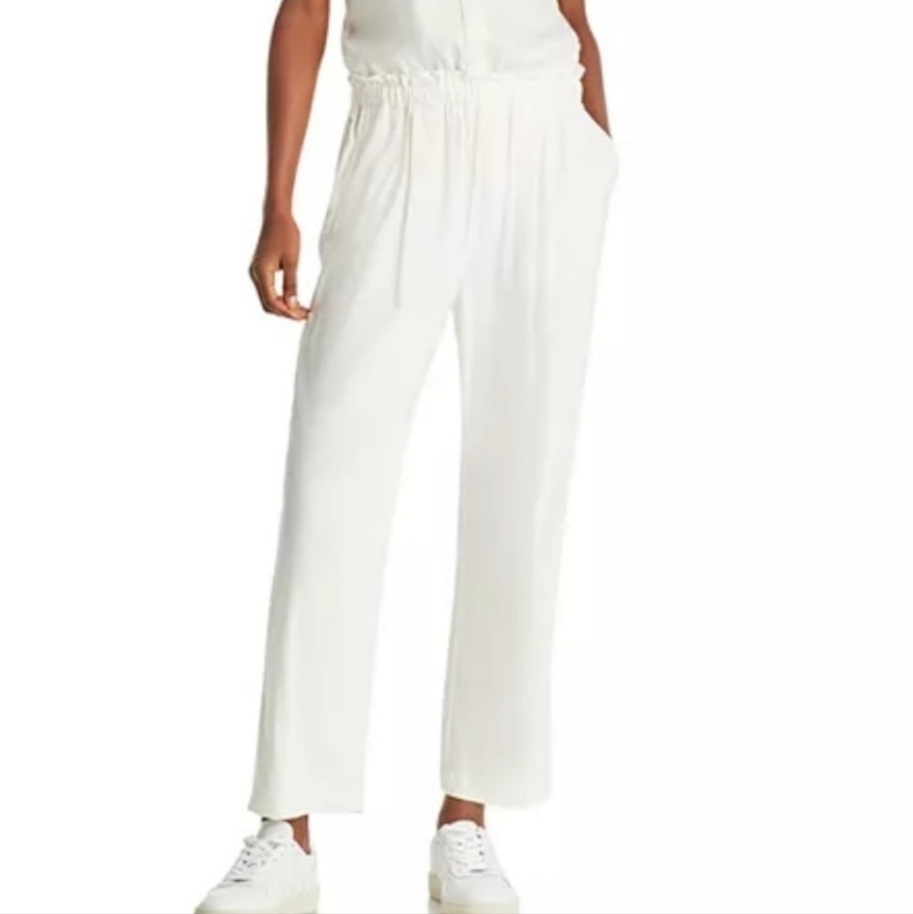 Monrow Linen Blend Paperbag Pants in White Pockets High Rise Size XL Like New